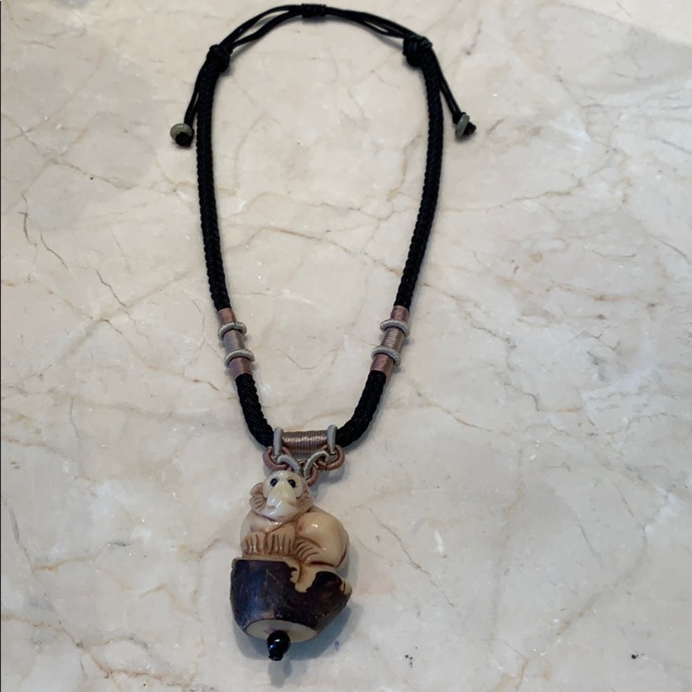 Hand-carved monkey pendant necklace